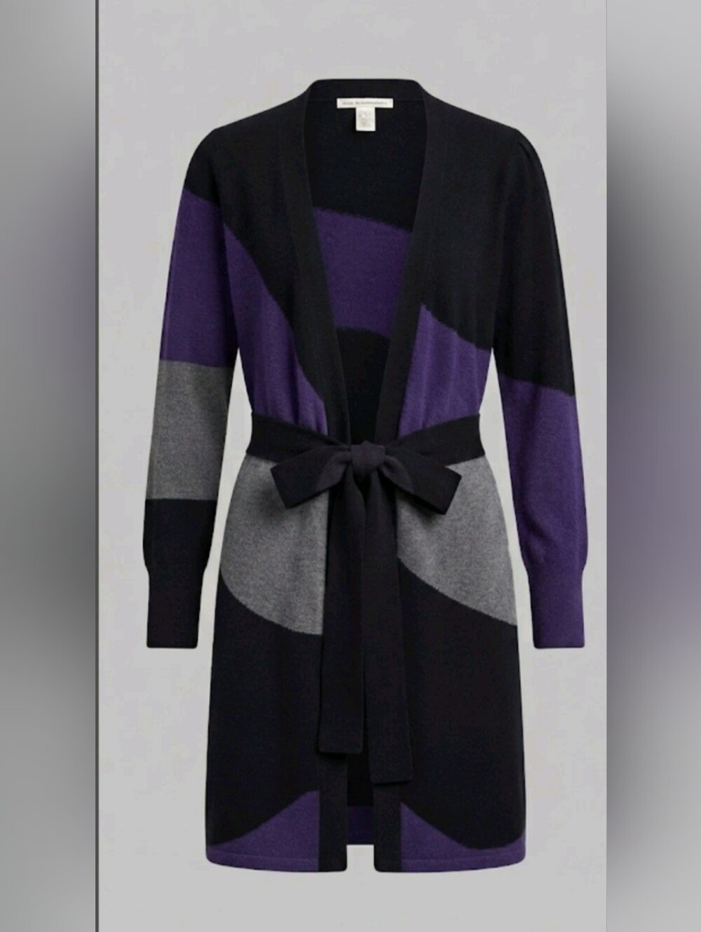 ​DVF Diane von Furstenberg Womens M Wool Colorblock Belted Wrap Cardigan Sweater
